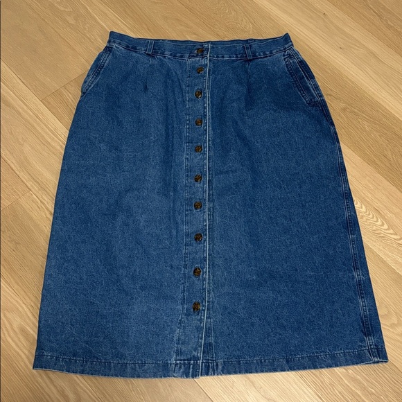 Vintage (18) TANJAY Petites Denim Midi Skirt Buttons Cotton Pockets Dark Wash - Picture 10 of 11